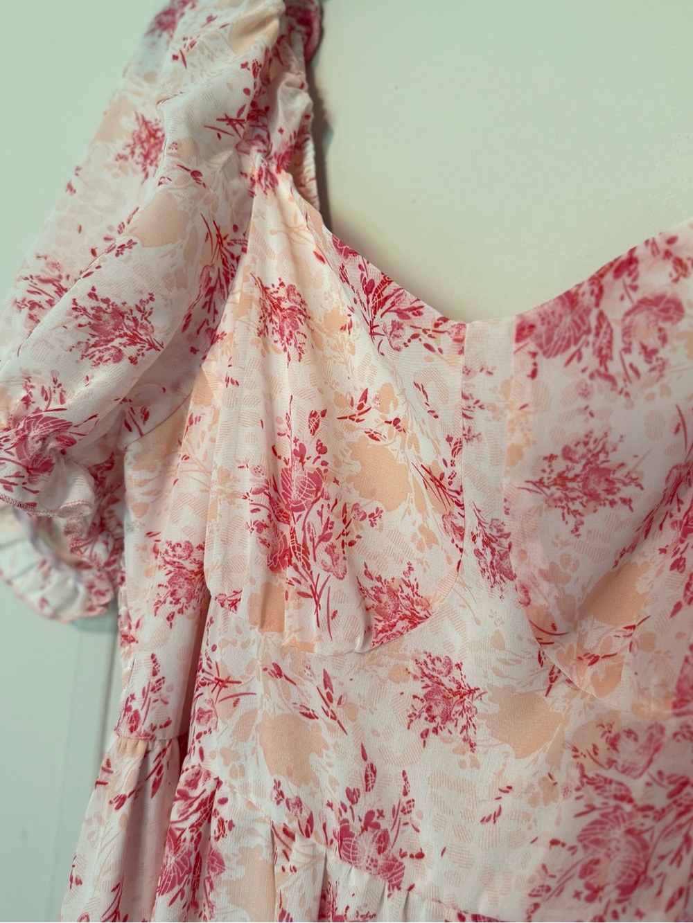 Pink & Peach Floral Puff Sleeve Midi Dress